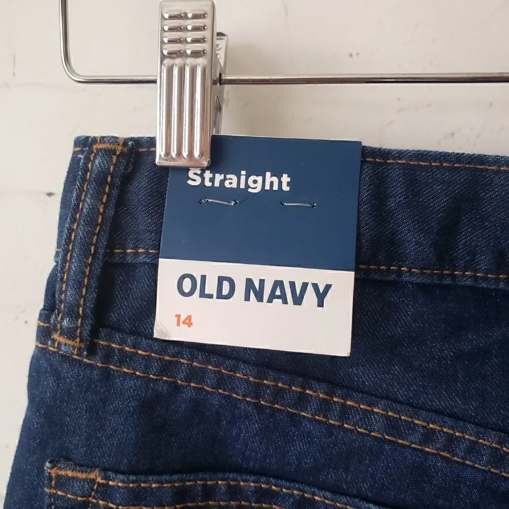 Old Navy Boys Straight Jeans Size 14 Built In Tough Adjustable Waist Dark Blue